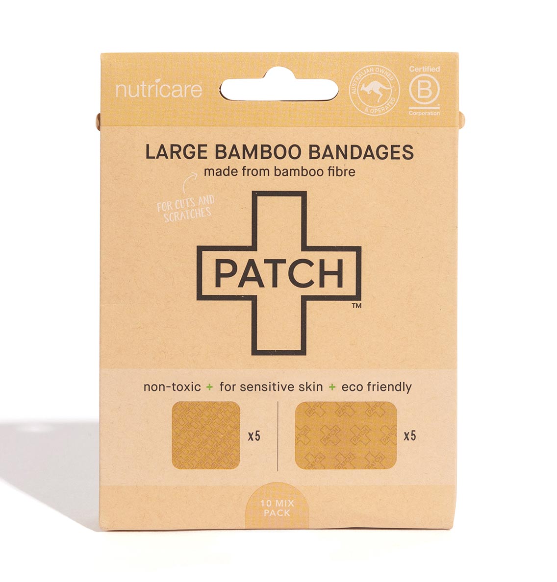 Patch Natural Bamboo Bandages for sensitive skin, eco friendly, hypoallergenic, non-toxic, latex free, large format