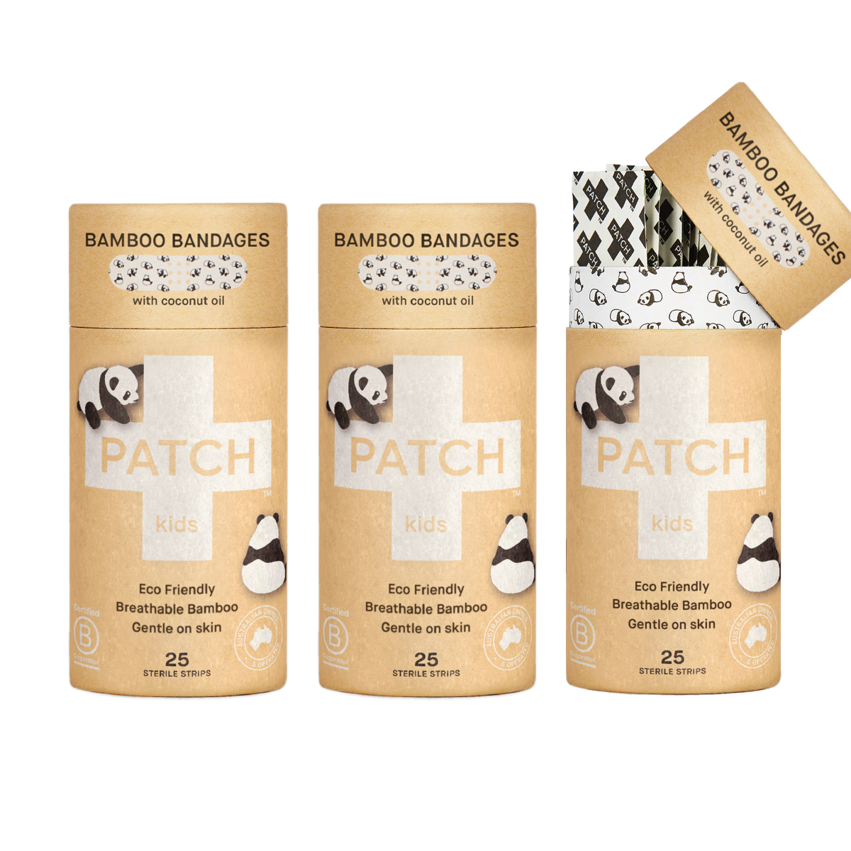 Coconut Oil Patch Natural Bamboo Bandages for sensitive skin, eco friendly, hypoallergenic, non-toxic, latex free, Panda print