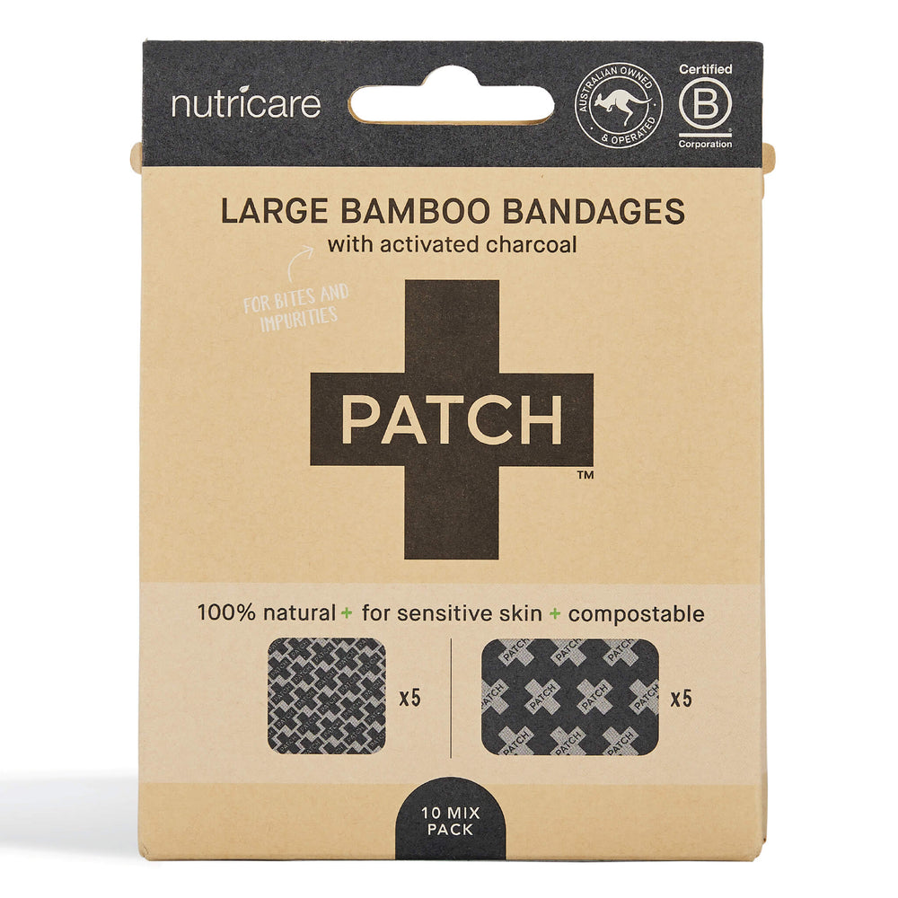 Activated Charcoal Patch Natural Bamboo Bandages for sensitive skin, eco friendly, hypoallergenic, non-toxic, latex free, large format
