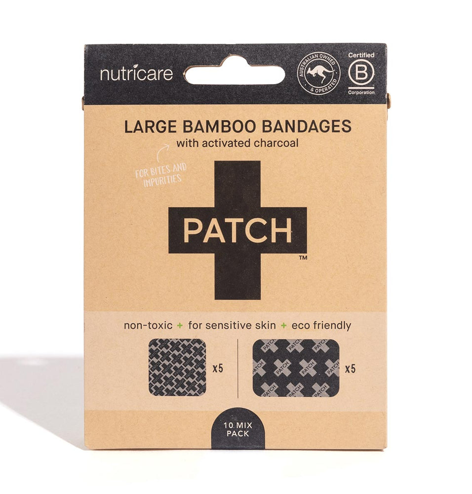
                  
                    Activated Charcoal Patch Natural Bamboo Bandages for sensitive skin, eco friendly, hypoallergenic, non-toxic, latex free, large format
                  
                